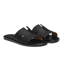 Summer Designer Izmir Men Sandals Shoes Calfskin Leather Slip On Comfort Walking Flip Flops Casual Gentleman Sandalias Wide Flat Slippery Size 38-45 HH04