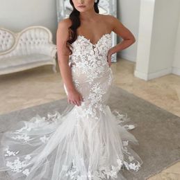 Mermaid Lace Wedding Dress 2022 Beach Garden Sweetheart Plus Size Church Wedding Dresses Sweep Train Button Back Ladies Bohemian Robe Mariage Vestido De Noiva