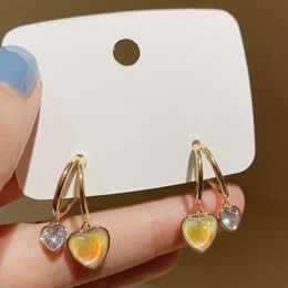 Korean Elegant Cute Opal Heart Dangle Earrings For Women Girls Trendy Delicate Crystal Oorbellen Jewellery Gifts