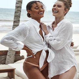 Women's Polos 2022 White Tunic Bikini Cover-ups Sexy Summer Beach Wear Swim Suit Cover Up Loose Causal Women Tops Saida De Praia Pareo