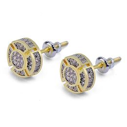 3d earrings Canada - Round 3D Circle Gold CZ Iced Out Bling Earring 1 Pair Micro Pave Cubic Zircon Earring Men Women Fashion Jewelry248r
