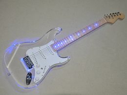 LED Light Acrylic Electric Guitar with Tremolo Bridge Maple Fingerboard Offer Customised