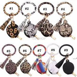 9 Colors Leather Tassels Bracelets Keychain Wristlet Earphone Bag Makeup Bag With Mirror Keyring Bluetooth Headset Storage Box EE