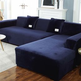Velvet Plush L Shaped Sofa Cover For Living Room Elastic Furniture Couch Slipcover Chaise Longue Corner Stretch S1012 220615
