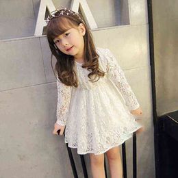 Girls Dress Baby Spring Autumn Dresses Long Sleeve Lace Dresses for Girls White Princess Dress for Kids Children Clothes 3 To 6Y G220428