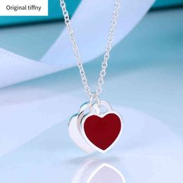 Double Heart Pendant Enamel Necklace S925 Sterling Silver Love Necklace Light Luxury Design Necklace Women Valentine's Day Birthday Gift G220722