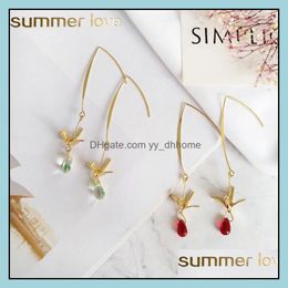 Dangle Chandelier Earrings Jewelry Korean Fashion Summer Crystal With Gold Crane Long Personality Little Bird Blue Water Drop Earring Deli