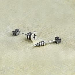 S925 Silver Screw Cross Screw Ear Studs Punk Hip-Hop Rock Style Unique Asymmetric Drill Nail Earring Pin