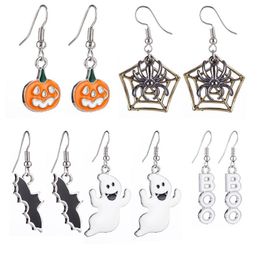 5 Stile Halloween-Kürbis-Ohrring, neue Fledermaus-Spinne, Halloween-Ohrringe, Kinderschmuck, Accessoires für Mädchen, Geschenk