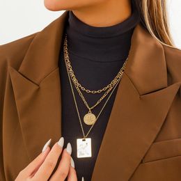 Pendant Necklaces Punk Layered Chain With Coin/Square Necklace For Women 2022 Fashion Gold/Silver Colour Letters Set Neck JewelryPendant