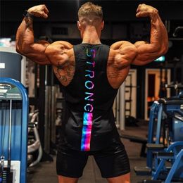 Summer Men Fashion Trend Cool Undershirt Fitness Outdoor Sports Vest Muscle Gym Loose Cotton Black Sleeveless Shirt 220601