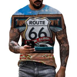 Personality Streetwear Route 66 T-shirt 3D Print Route 66 Pattern Men T Shirts Oversized Tops Men Unisex Casual Tee Shirts 004