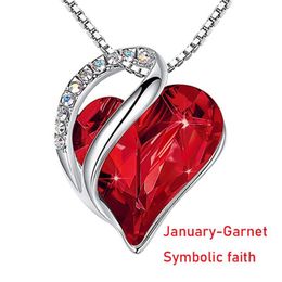 Chains Love Heart Crystal Pendant Necklace January to December Birthstone Jewellery Choker Valentine's Day Mother's Anniversary Giftch 3362