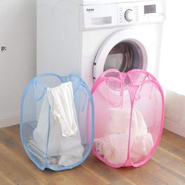 New Mesh Fabric Foldable Pop Up Dirty Clothes Washing Laundry Basket Bag Bin Hamper Storage for Home Housekeeping Use BBB15255