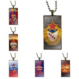 Pendant Necklaces Glaze Moscow Cska Logo For Women Gifts Boy Bronze Color Glass Cabochon With Rectangle Shaped Choker NecklacePendant