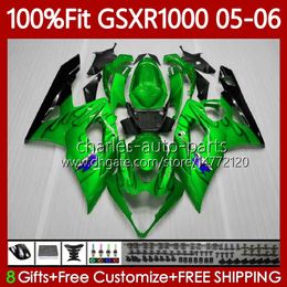 Injection Mould Bodys For SUZUKI GSXR1000 GSXR 1000 CC K5 Green&flames GSX-R1000 2005-2006 Bodywork 122No.57 1000CC GSXR-1000 05 06 GSX R1000 2005 2006 OEM Fairing Kit