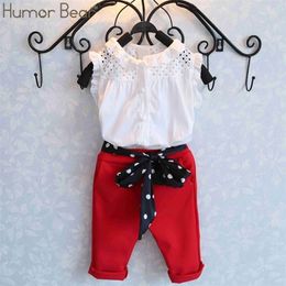 Humour Bear Girls Clothes Fashion Summer Petals Shirt Sleeveless T-Shirt +Pants 2Pcs Suits Kid Clothes Toddler Kids Clothes 220509