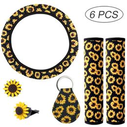 Steering Wheel Covers Sunflower Car Cover Seat Belt Pad Decorative Cushion Protection Shoulder Automotive InteriorSteering