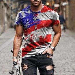 Men's T-Shirts Country Print Stripe Printed T-shirt Men's Short Sleeve O-neck Fashion Streetwear Top Polyester 2022Men's