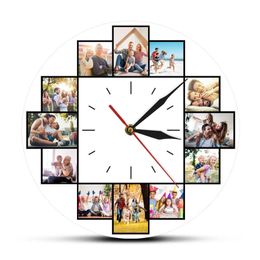 Custom 12 Instagram Family Pos Collage Acrylic Printed Clock Personalised Picture Wall Hanging Watch Housewarming Gift 220615