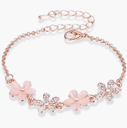 Women Flower Link Bracelet Adjustable Alloy Metal Chain Anklet Jewelry Infinity CZ Rhinestone Bangle for her Valentines Mother Day Gift