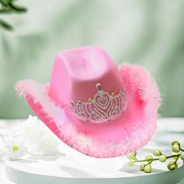 Berets Western Cowboy Cowgirl Hat With Tiara Wide Brim One Size Fits Most For Party Pretend Play Hen Night Novelty FavorsBerets