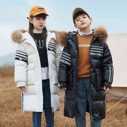 -30 Grade Children Winter Coat Thicken Real Fur Collar Boys Parka Waterproof 2021 New Kids Jacket Warm Girl Outerwear 5-12Yrs J220718