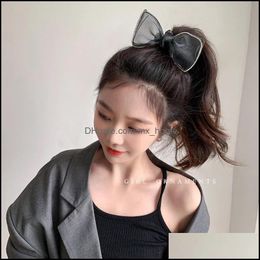 Hair Accessories Organza Bow Rope Female Ponytail Head Feeling Simple Temperament Ball Large Intestine Ring Rubber Band Drop Delivery Dhi8B