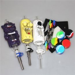 Cartoon Hookah Nectar Bong Kit with Titanium Tip 14mm Inverted Nail Smoking glass pipes Oil Rig Concentrate Dab Straw Water Pipes