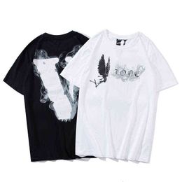 Trend Fashion Versatile Smoke Devil Sanskrit Angel Wings Big v Men's and Women's Short Sleeve T-shirt