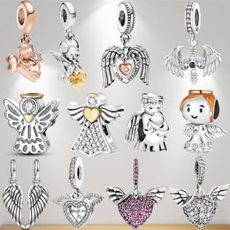 925 Sterling Silver Pendant Charms for Pandora Original box Eros Wing Feather Beads Gifts European Bead Charms Bracelet Necklace