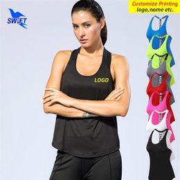 Summer Quick Dry Sleeveless Running Shirt Women Breathable Yoga Tops Sexy Gym Fitness Sportswear Vest Elastic Tank Top Customize 220704