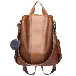 In AntiTheft Women Backpacks High Quality Leather School Backpacks Vintage Female Shoulder Bag School Bags For Girls J220620