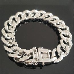 14mm wide diamond bracelet hip hop Cuban chain thick bracelet