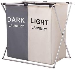 Laundry Basket Foldable 2/3 Grid Dirty Clothes Bag Washing Storage For Bathroom Bedroom Home College Use Waterproof Bags