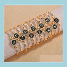 Charm Bracelets Jewellery Birth Constellations 12 Zodiac Signs For Women Men Birthday Gift Cubic Zircon Bracelet Chain Drop Delivery 2021 Rjug