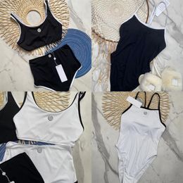 Newest Split Swimsuit Solid Bikini Set Threaded Nylon Swimwears High Waist Wth Pads Ladies Bathing Suit Summer Beach Wear Black White Colour