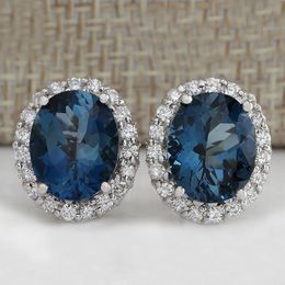 Stud Delicate Blue Round Sapphire Earring For Women 925 Full Paved Shiny CZ Stone Beauty Gift Statement Earrings JewelryStud