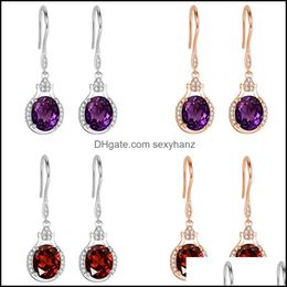 Charm Amethyst Red Crystal Earrings Zircon Oval Stone Rose Gold Color Engagement Sier For Women Boho Jewelry Drop Delivery 2021 Sexyha Dh3Wu