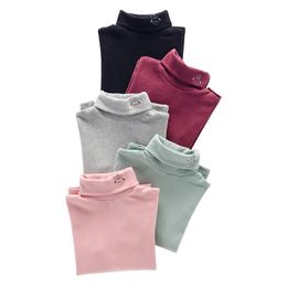 T-shirts Children Half Turtleneck Bottoming Shirt Cotton Pure Colour All-Matching Embroidered Long-Sleeve Girls Base ClothinT-shirts