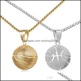 Pendant Necklaces Pendants Jewellery Fashion Mens Vintage 3D Football Basketball Rugby Sport Style Stainless Steel Necklace 18K Gold Hip Hop