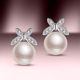 pearl earring exquisite flowers temperament simple white zircon earrings female Jewellery wedding stud earrings