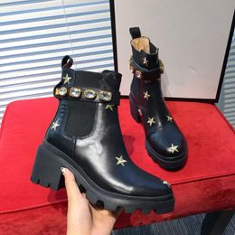 Designer Women Boots Platform Diamond Chunky Heel Martin Boot letter brand Genuine Leather Star Shoes Deserts Winter Outdoor Lady Party Ankle Shoe 35-41 Box Dustbag