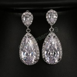 Romantic Crystal Cluster Dangle Zircon Earrings For Women Sparkle Wedding Bride Jewellery Personality Bridesmaid Accessories