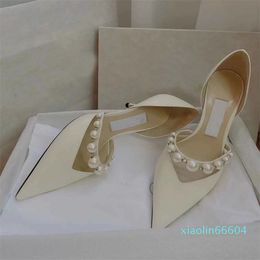 Fashion-women SANDAL shoes high heels pumps heeled patent leather pointed tip Pearl Decoration Ladies Single Lady's wedding dress