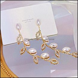 Clip-On Screw Back Earrings Jewellery Delicate 14K Real Gold Plated Leaves Top Quality Pearl Luxury For Dh0Ur