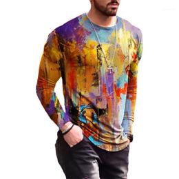 Men's T-Shirts Fashion Clothes Mens Long Sleeve Abstract Art Print Graffiti T-shirt Muscle Top Gym Sports Casual Slim Blouse Creative Pullov