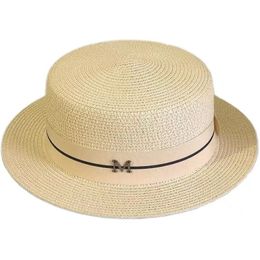 For Women Panama Summer Beach Female Casual Lady Flat Brim Straw Cap Girls Sun Hat Chapeu Feminino 220627