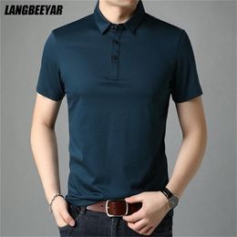 Top Grade Mulberry Silk Summer Brand Men Polo Shirts Designer Short Sleeve Casual Tops Fashions Korean Fashion Clothing 220621