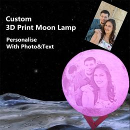 Customized 216 Colors 3D Print Moon Lamp USB Rechargeable Personality Night Light TouchRemote Control Valentines Day Gift 220623